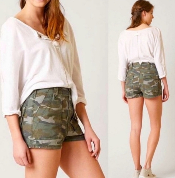 Free People Pants - Free People High Rise Military Green CAMO Shorts